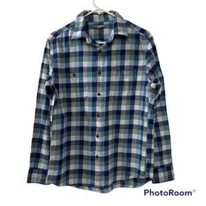 Uniqlo Mens Blue & Green Plaid 100% Cotton LS Button Down Shirt Size Medium